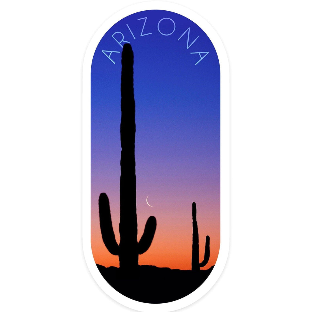 Arizona, Cactus and Moon Photograph, Contour, Vinyl Sticker Sticker Lantern Press 