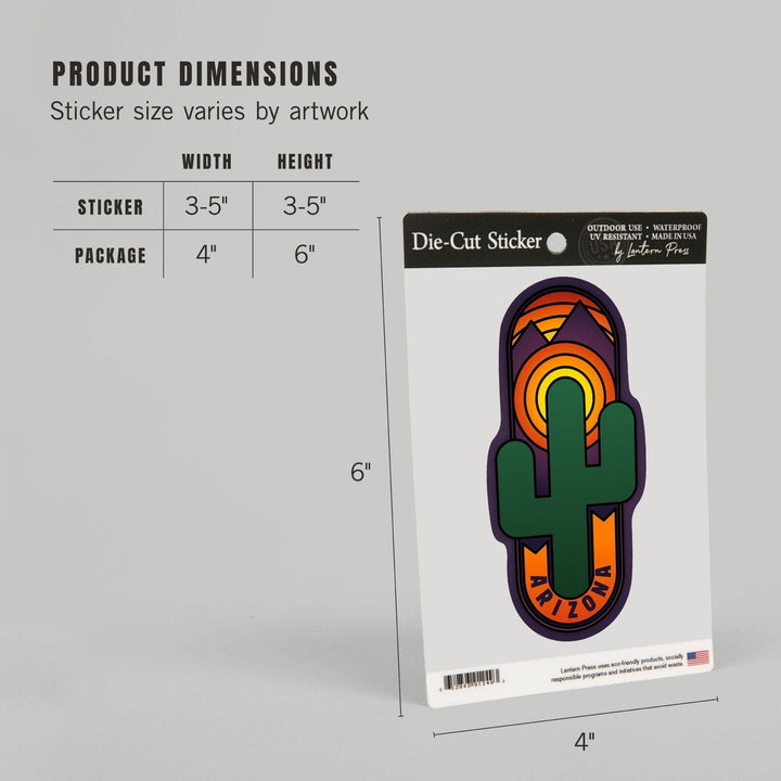 Arizona, Cactus, Contour, Lantern Press Artwork, Vinyl Sticker Sticker Lantern Press 