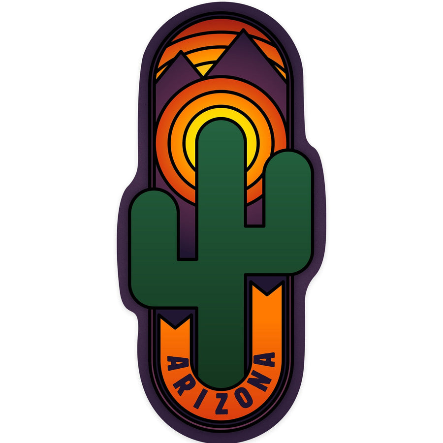 Arizona, Cactus, Contour, Lantern Press Artwork, Vinyl Sticker Sticker Lantern Press 