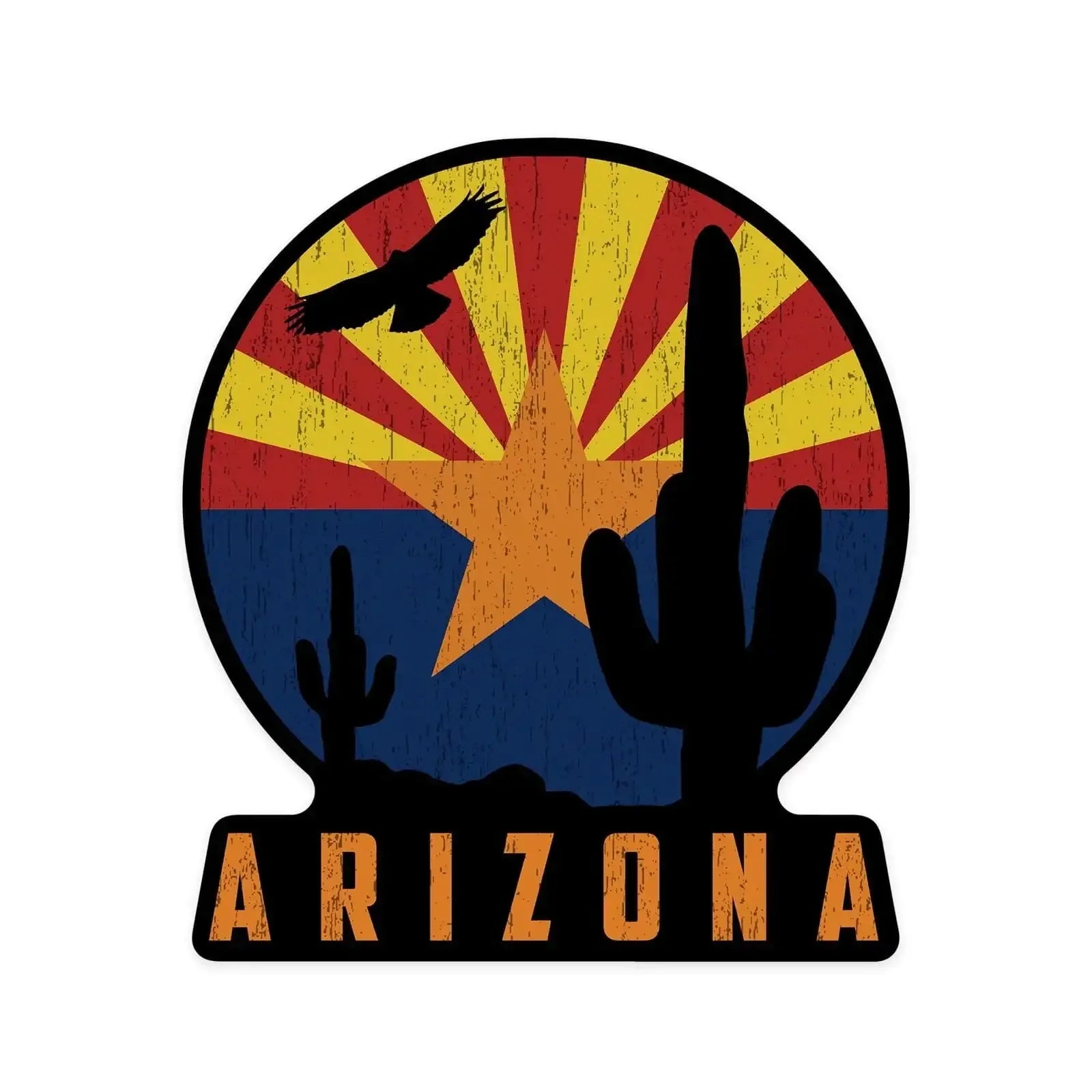 Arizona, Cactus & State Flag, Badge, Contour, Lantern Press Artwork, V