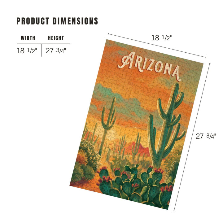 Arizona, Desert Cactus, Oil Painting, Jigsaw Puzzle Puzzle Lantern Press 