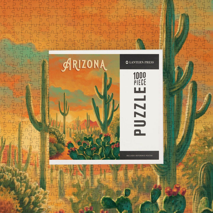Arizona, Desert Cactus, Oil Painting, Jigsaw Puzzle Puzzle Lantern Press 