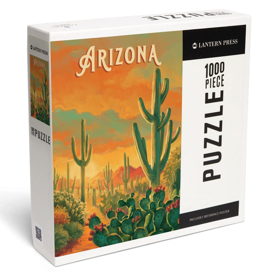 Arizona, Desert Cactus, Oil Painting, Jigsaw Puzzle Puzzle Lantern Press 