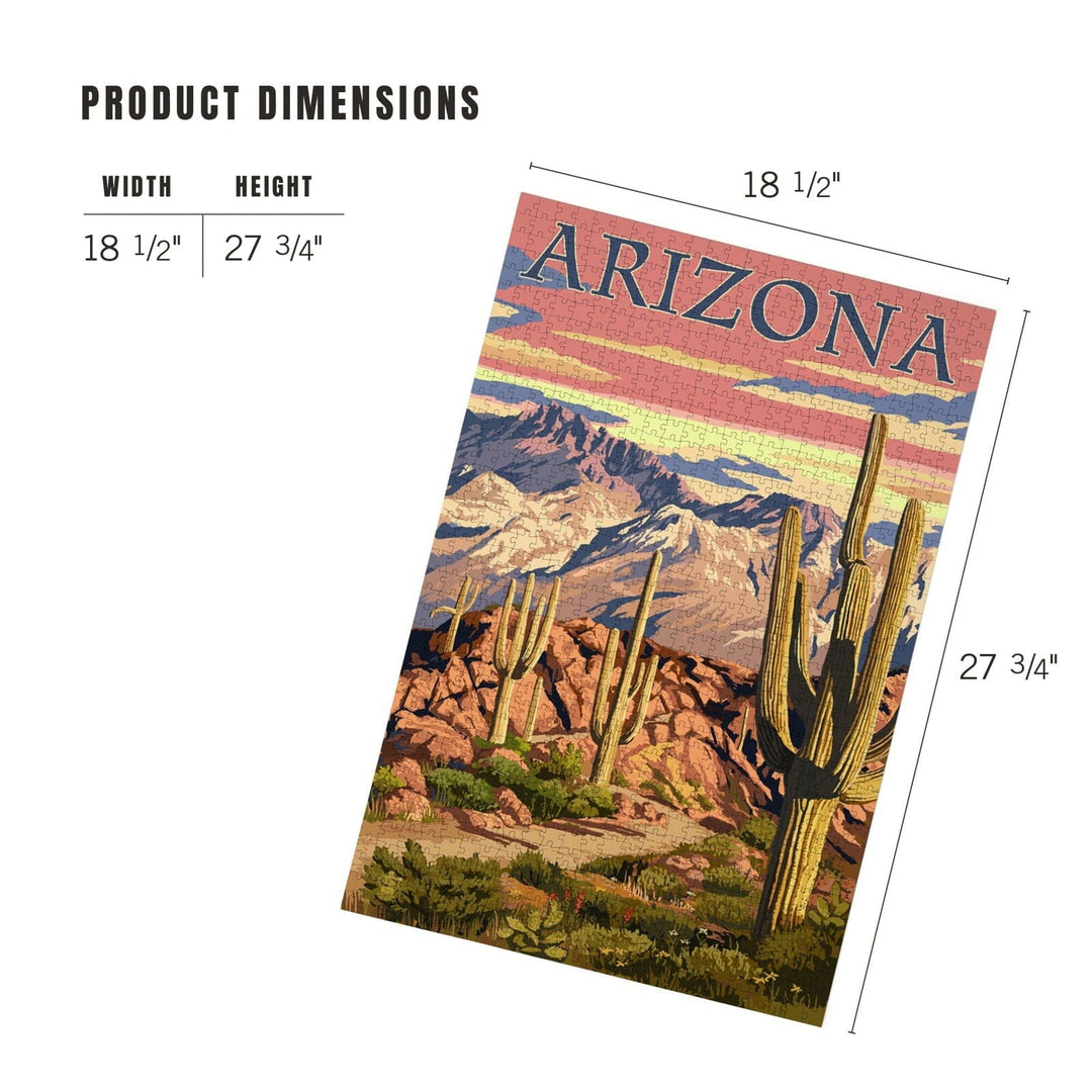 Arizona, Desert Cactus Trail Scene at Sunset, Jigsaw Puzzle Puzzle Lantern Press 