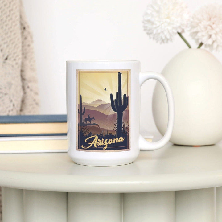 Arizona, Desert Scene, Lithograph, Lantern Press Artwork, Ceramic Mug Mugs Lantern Press 