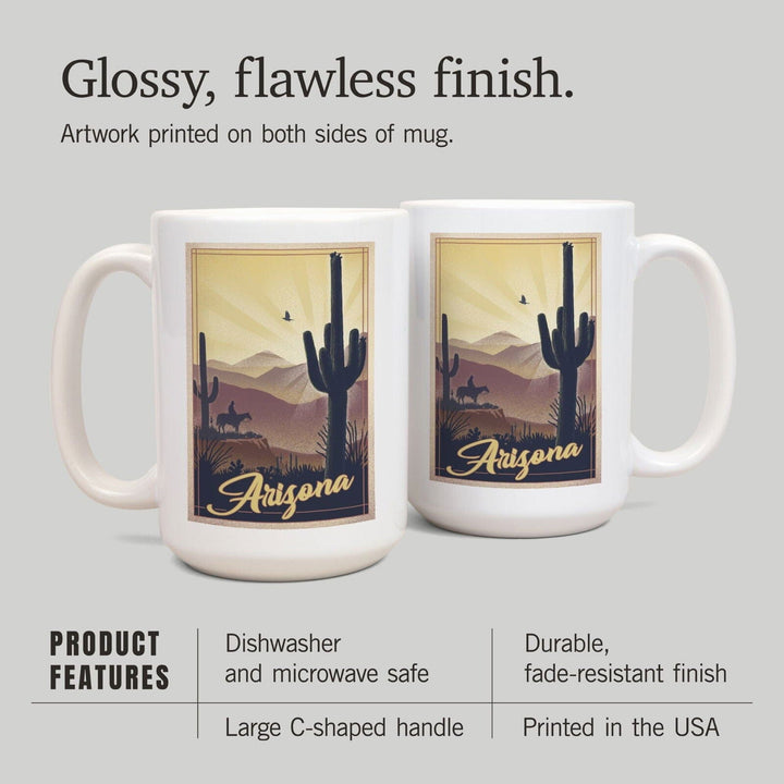 Arizona, Desert Scene, Lithograph, Lantern Press Artwork, Ceramic Mug Mugs Lantern Press 