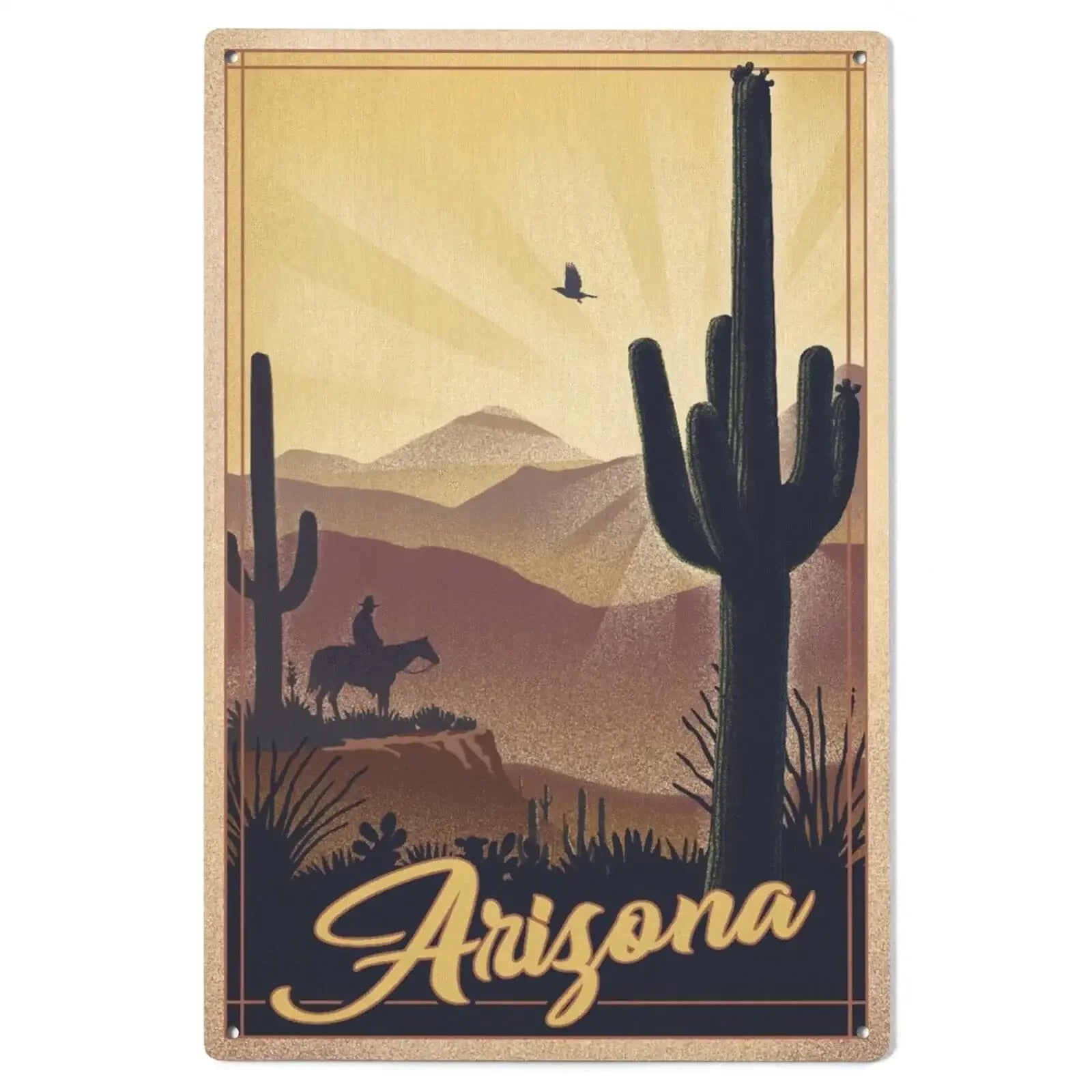 Arizona, Desert Scene, Lithograph, Lantern Press Artwork, Wood Signs a