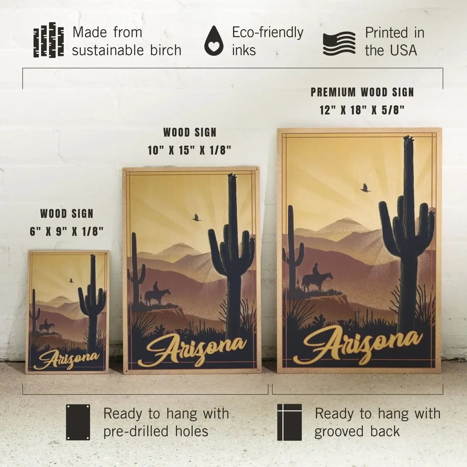 Arizona, Desert Scene, Lithograph, Lantern Press Artwork, Wood Signs a