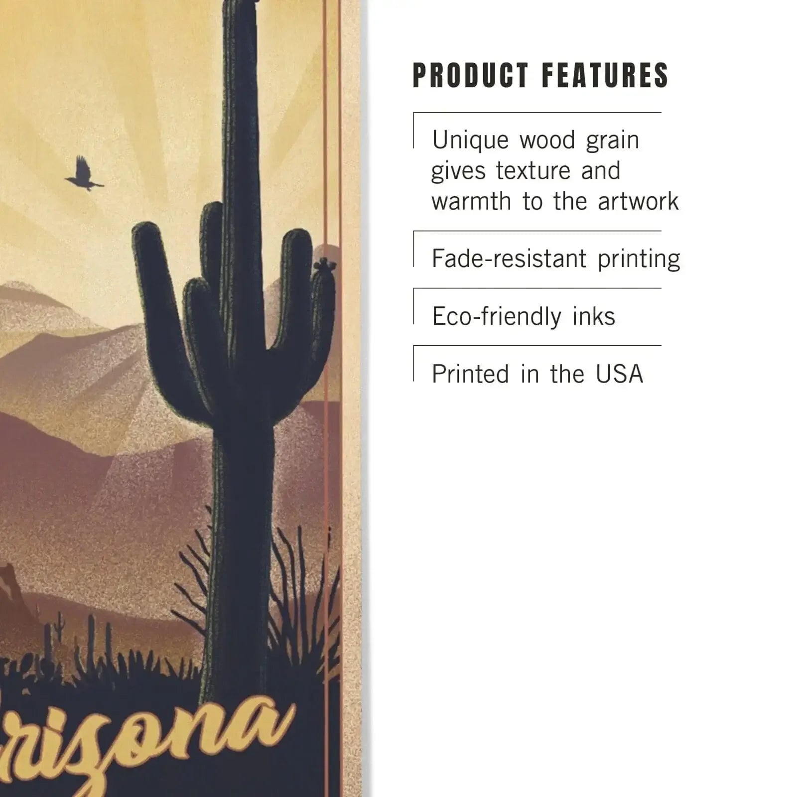 Arizona, Desert Scene, Lithograph, Lantern Press Artwork, Wood Signs a