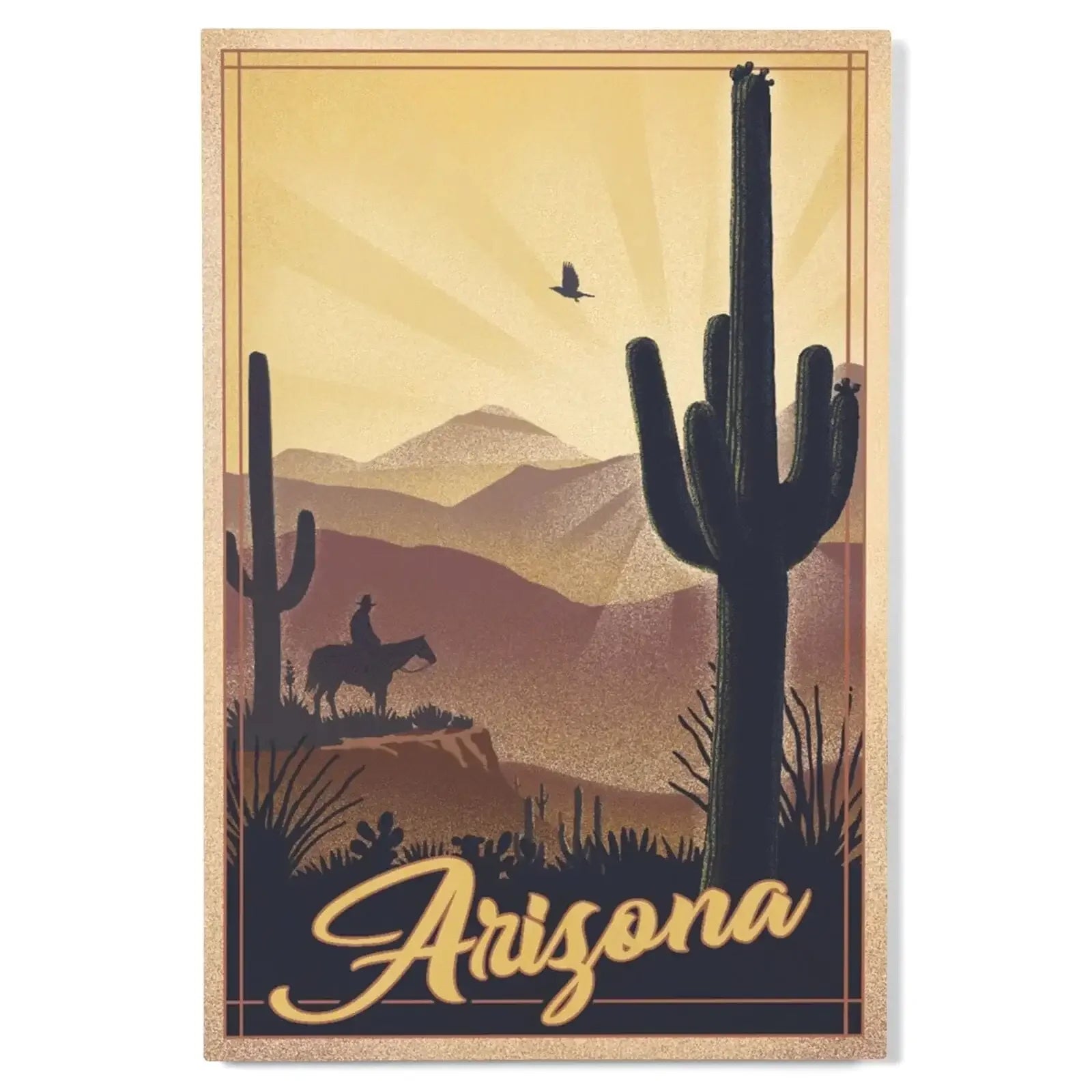 Arizona, Desert Scene, Lithograph, Lantern Press Artwork, Wood Signs a
