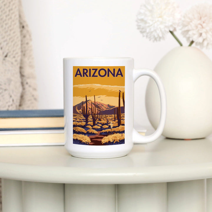 Arizona, Desert Scene with Cactus, Ceramic Mug Mugs Lantern Press 