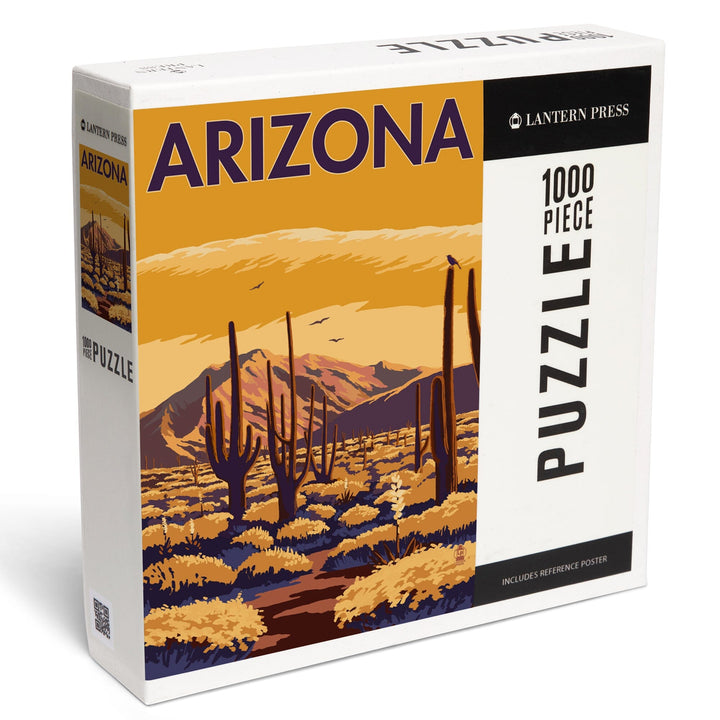 Arizona, Desert Scene with Cactus, Jigsaw Puzzle Puzzle Lantern Press 