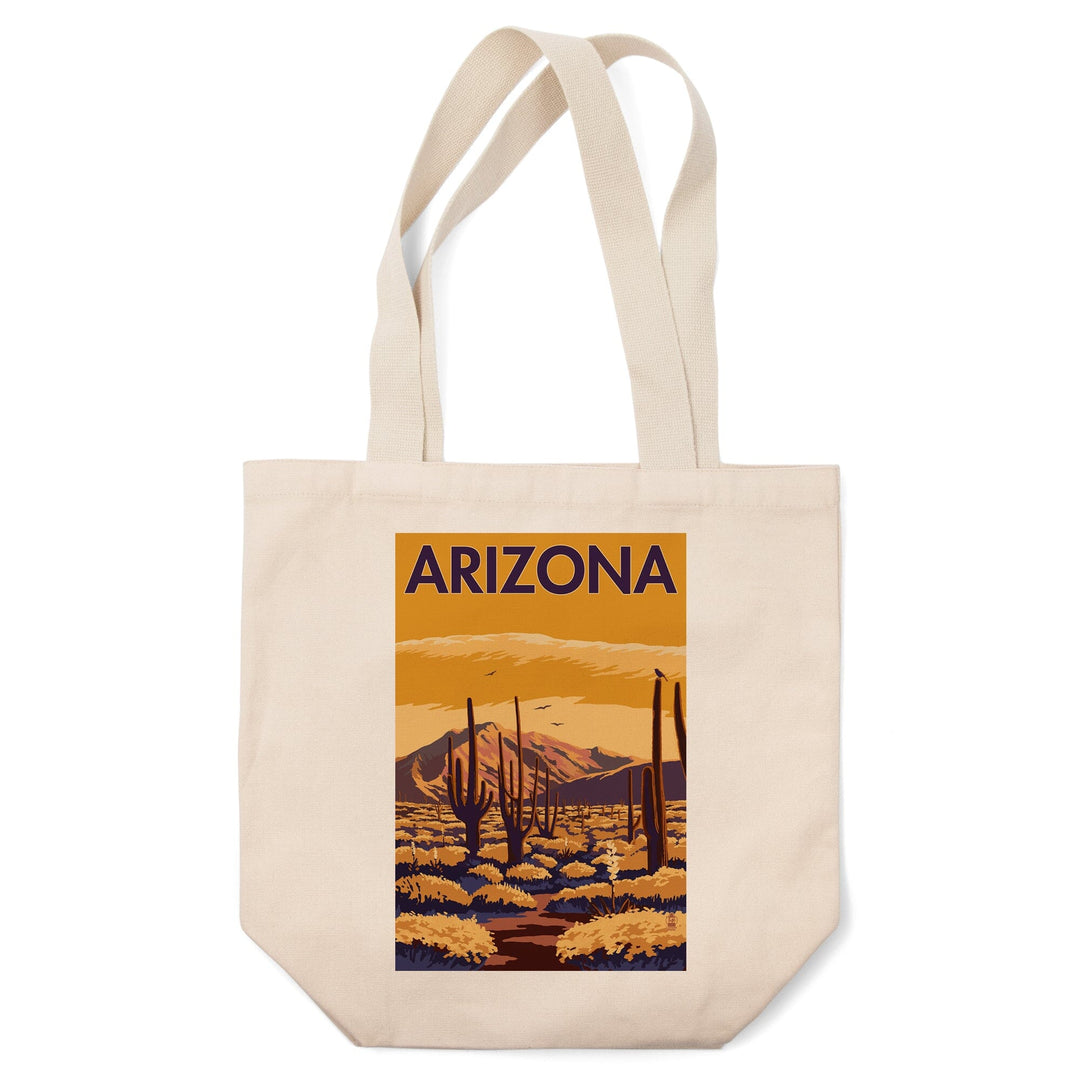 Arizona, Desert Scene with Cactus, Lantern Press Artwork, Tote Bag Totes Lantern Press 