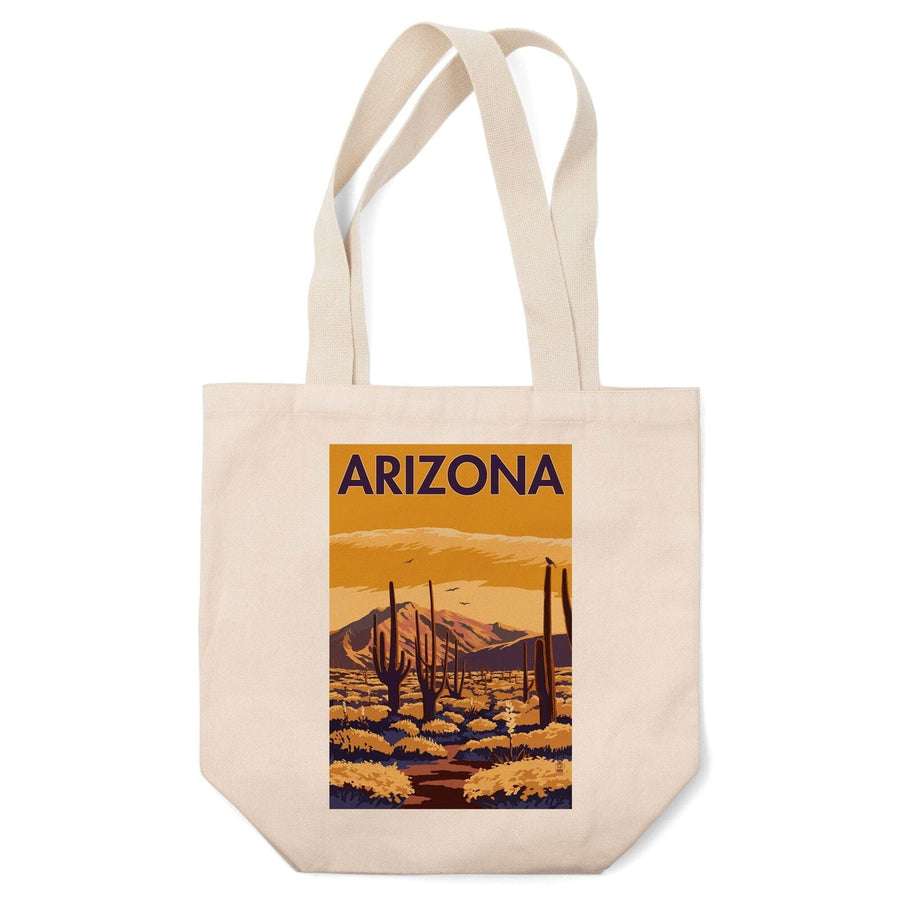 Arizona, Desert Scene with Cactus, Lantern Press Artwork, Tote Bag Totes Lantern Press 