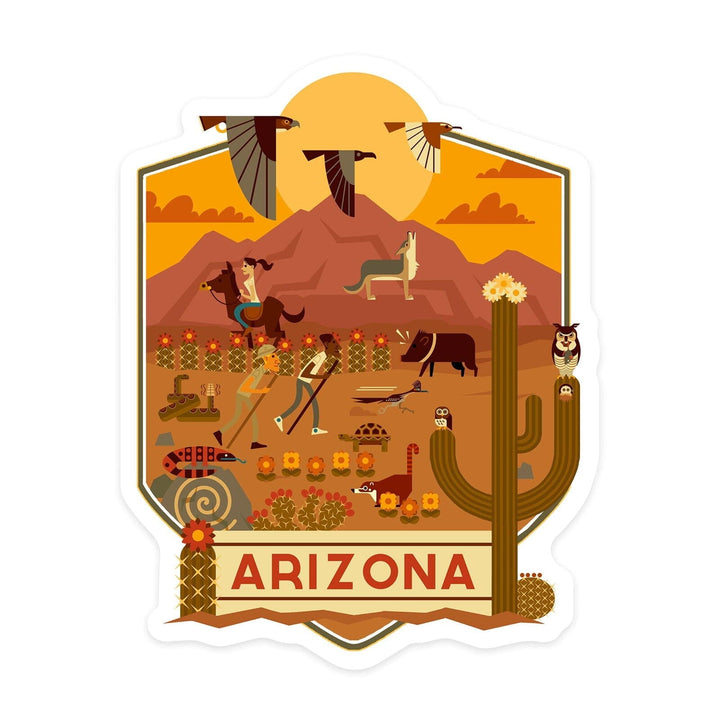 Arizona, Geometric, Contour, Lantern Press Artwork, Vinyl Sticker Sticker Lantern Press 