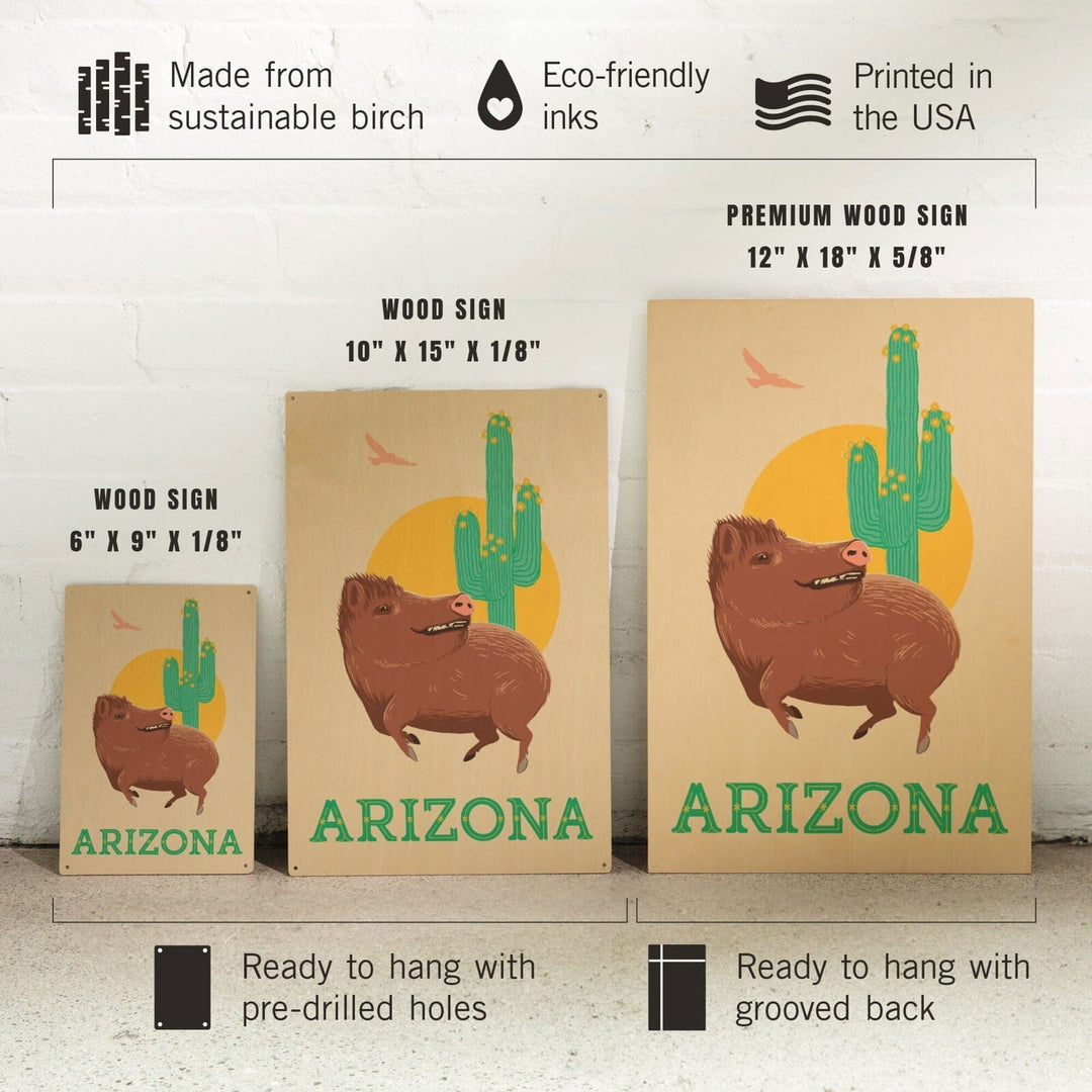 Arizona, Javelina, Lantern Press Artwork, Wood Signs and Postcards Wood Lantern Press 