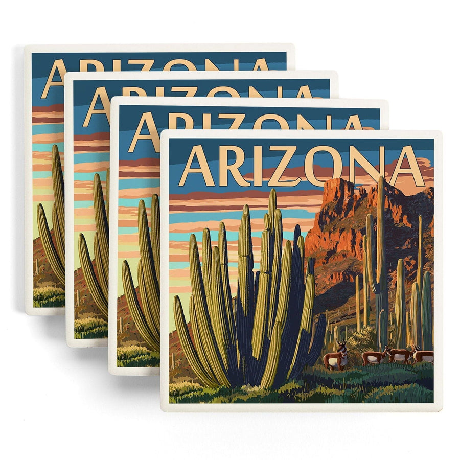 Arizona, Organ Pipe Cactus, Lantern Press Artwork, Coaster Set Coasters Lantern Press 