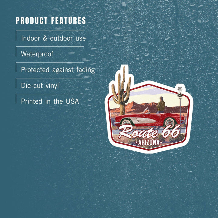 Arizona, Route 66, Classic Car with Red Rocks, Contour, Vinyl Sticker Sticker Lantern Press 