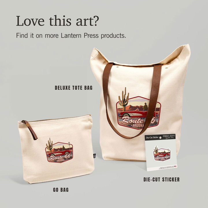 Arizona, Route 66, Classic Car with Red Rocks, Contour, Vinyl Sticker Sticker Lantern Press 