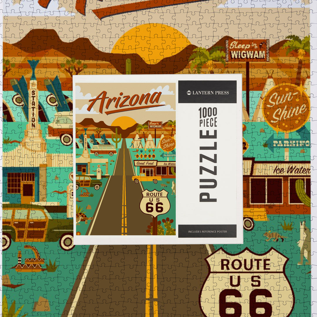 Arizona, Route 66, Geometric, Jigsaw Puzzle Puzzle Lantern Press 