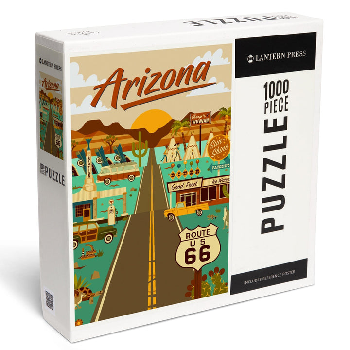 Arizona, Route 66, Geometric, Jigsaw Puzzle Puzzle Lantern Press 