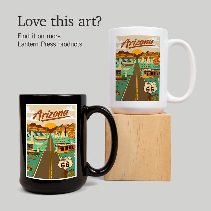 Arizona, Route 66, Geometric, Lantern Press Artwork, Ceramic Mug Mugs Lantern Press 