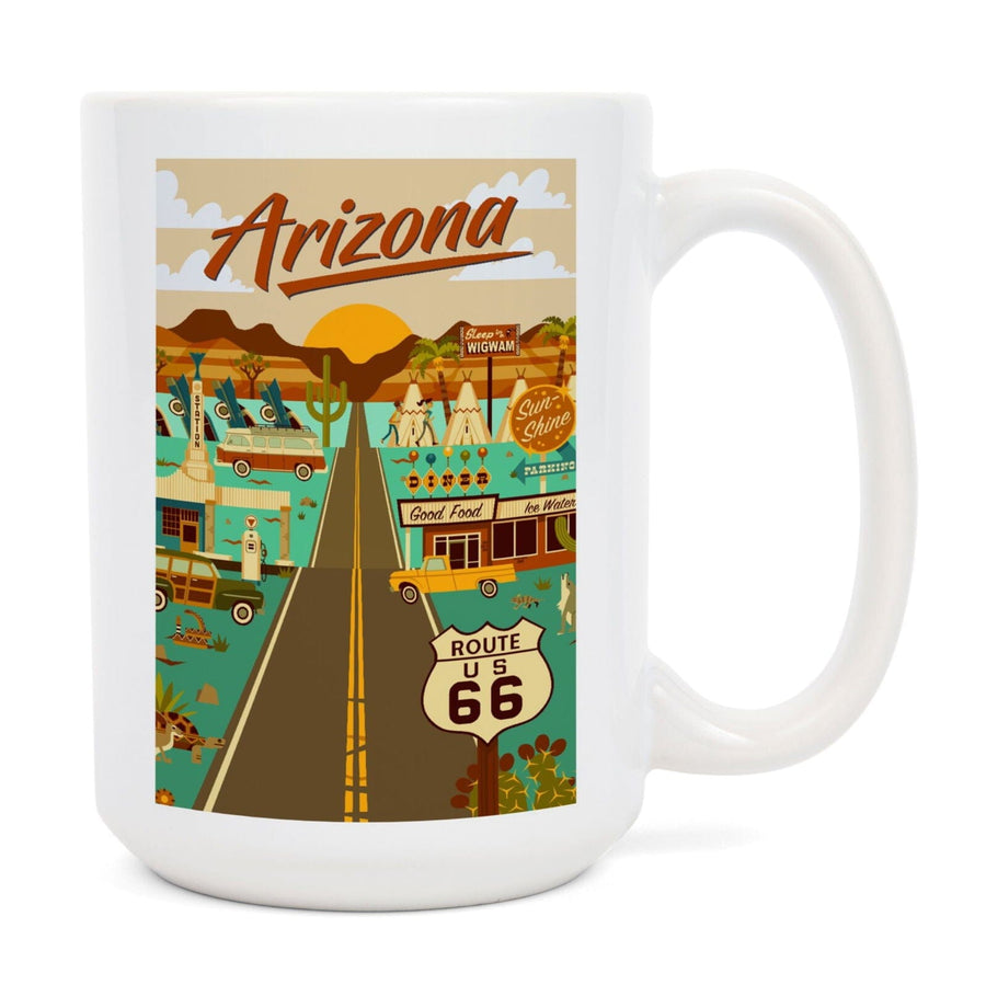 Arizona, Route 66, Geometric, Lantern Press Artwork, Ceramic Mug Mugs Lantern Press 