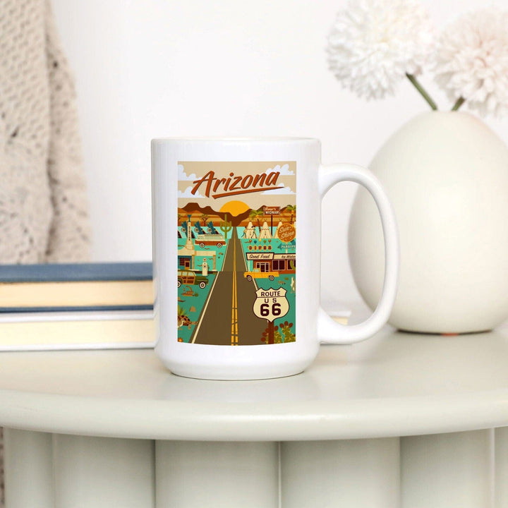 Arizona, Route 66, Geometric, Lantern Press Artwork, Ceramic Mug Mugs Lantern Press 