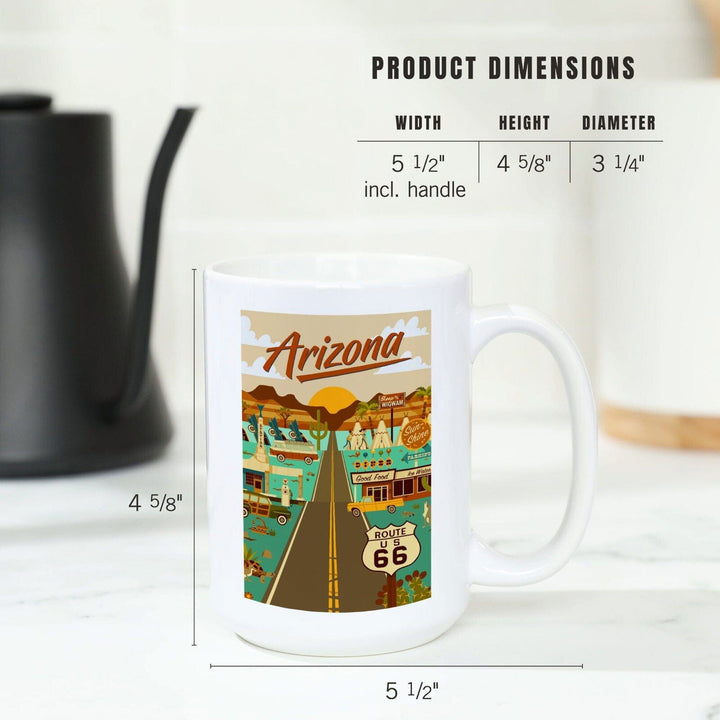 Arizona, Route 66, Geometric, Lantern Press Artwork, Ceramic Mug Mugs Lantern Press 