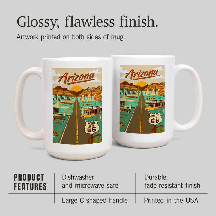 Arizona, Route 66, Geometric, Lantern Press Artwork, Ceramic Mug Mugs Lantern Press 