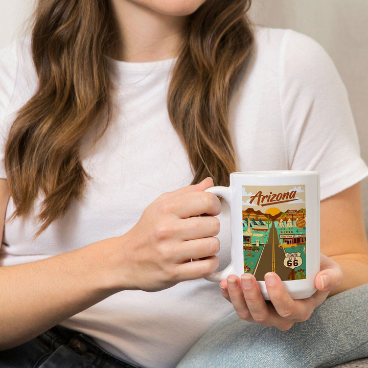 Arizona, Route 66, Geometric, Lantern Press Artwork, Ceramic Mug Mugs Lantern Press 