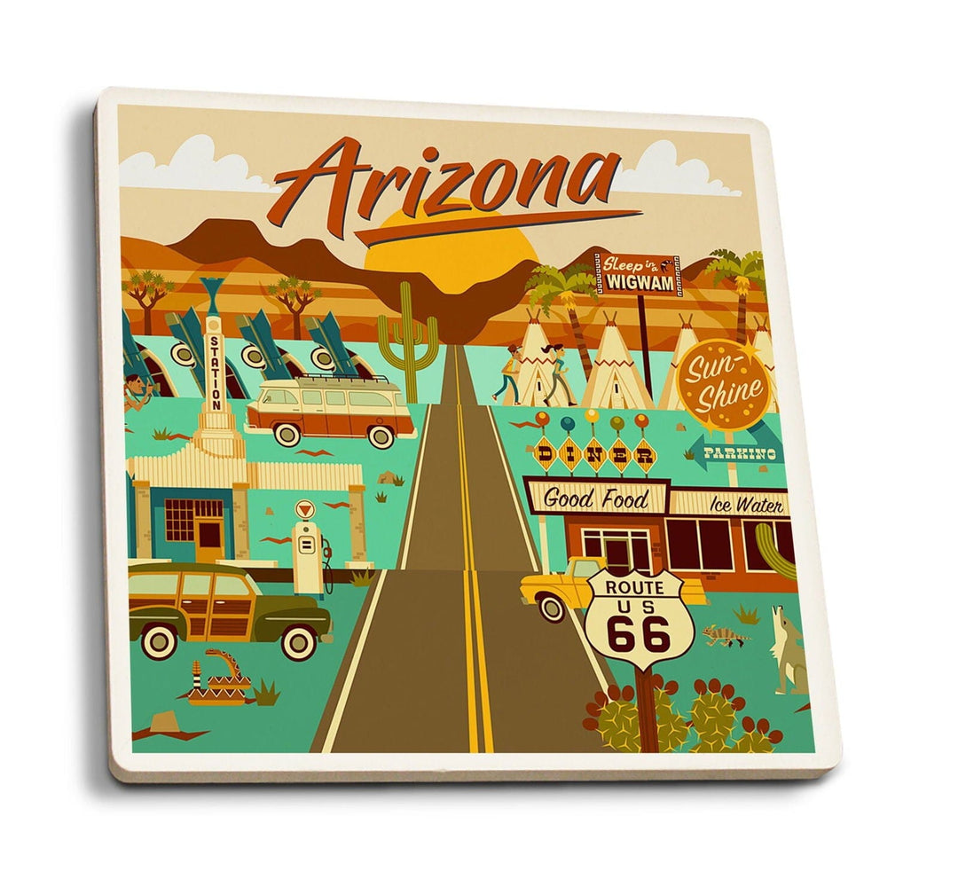 Arizona, Route 66, Geometric, Lantern Press Artwork, Coaster Set Coasters Lantern Press 