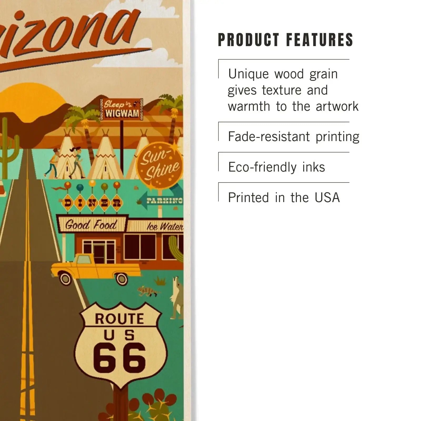 Arizona, Route 66, Geometric, Lantern Press Artwork, Wood Signs and Po