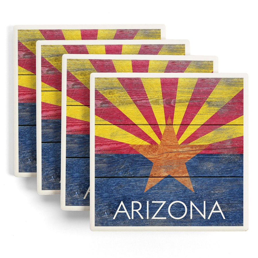 Arizona, Rustic State Flag, Lantern Press Artwork, Coaster Set Coasters Lantern Press 