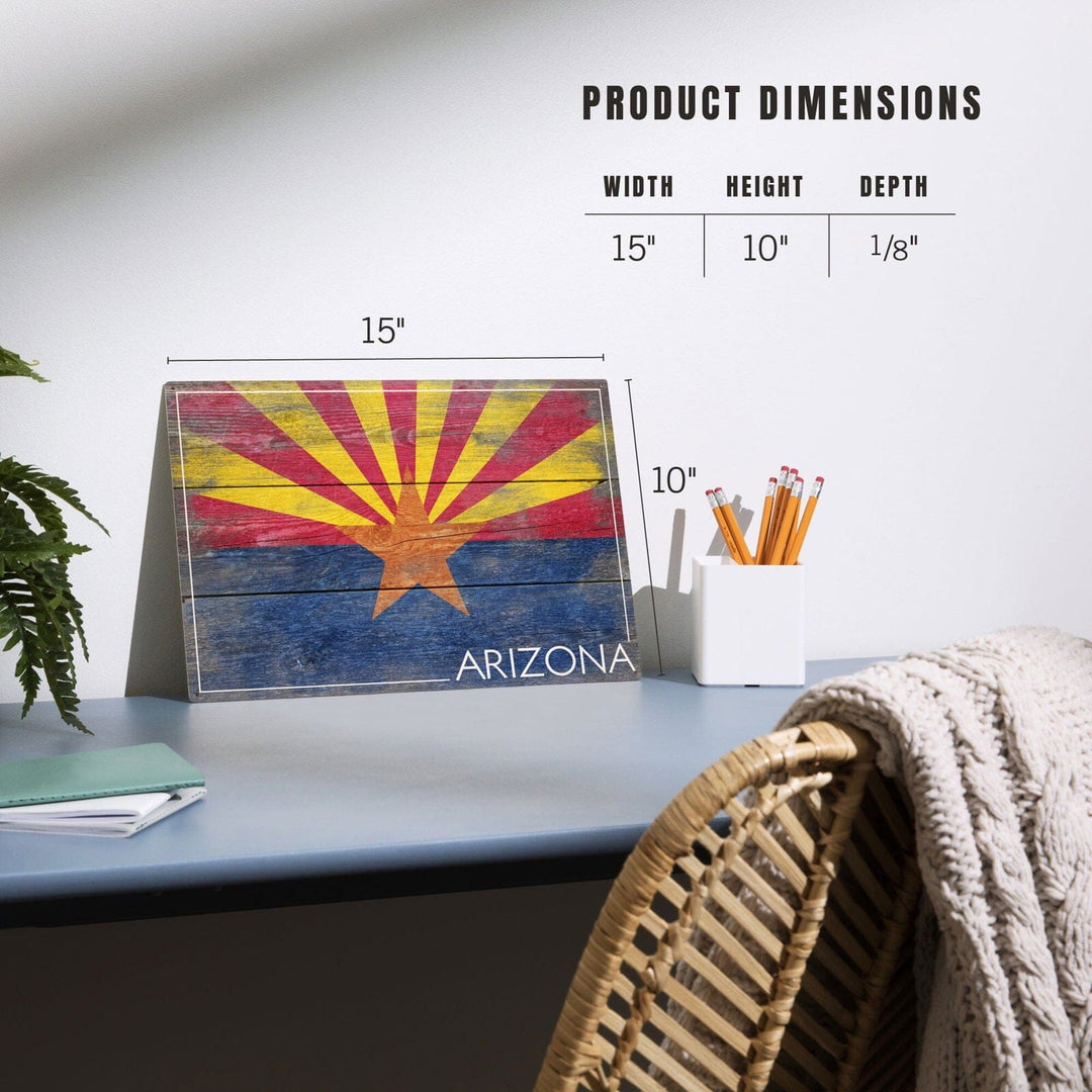 Arizona, Rustic State Flag, Lantern Press Artwork, Wood Signs and Postcards Wood Lantern Press 