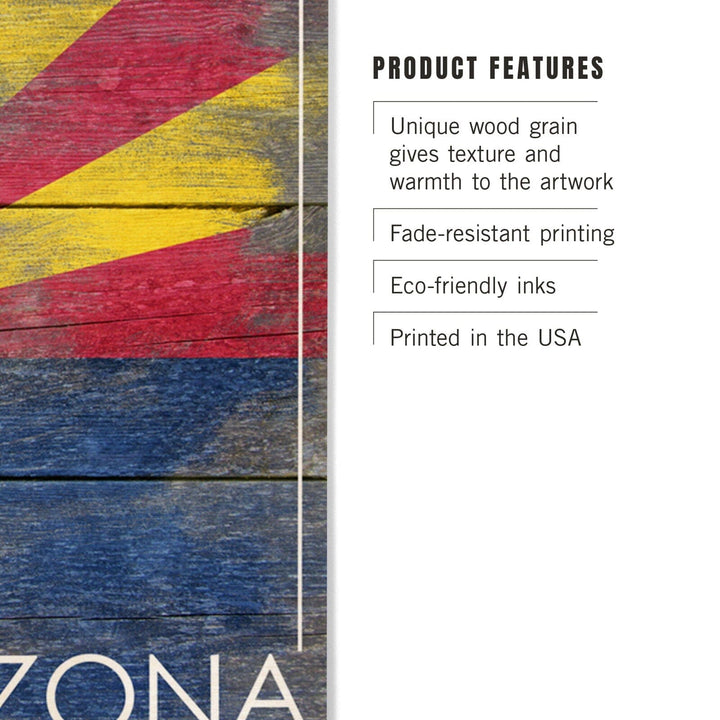 Arizona, Rustic State Flag, Lantern Press Artwork, Wood Signs and Postcards Wood Lantern Press 