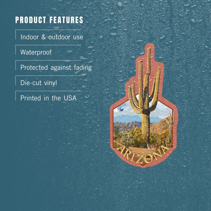 Arizona, Saguaro Cactus Scene, Contour, Vinyl Sticker Sticker Lantern Press 