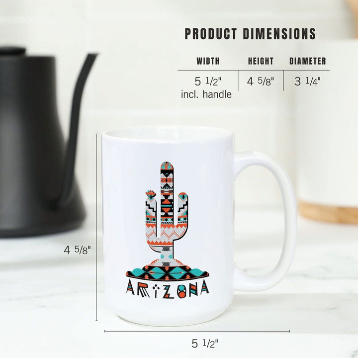 Arizona, Saguaro Cactus, Tribal Pattern, Contour, Lantern Press Artwork, Ceramic Mug Mugs Lantern Press 