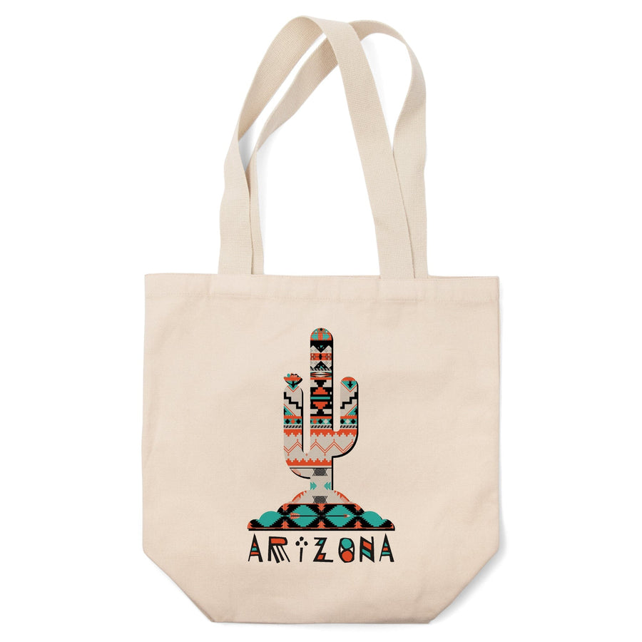 Arizona, Saguaro Cactus, Tribal Pattern, Contour, Lantern Press Artwork, Tote Bag Totes Lantern Press 
