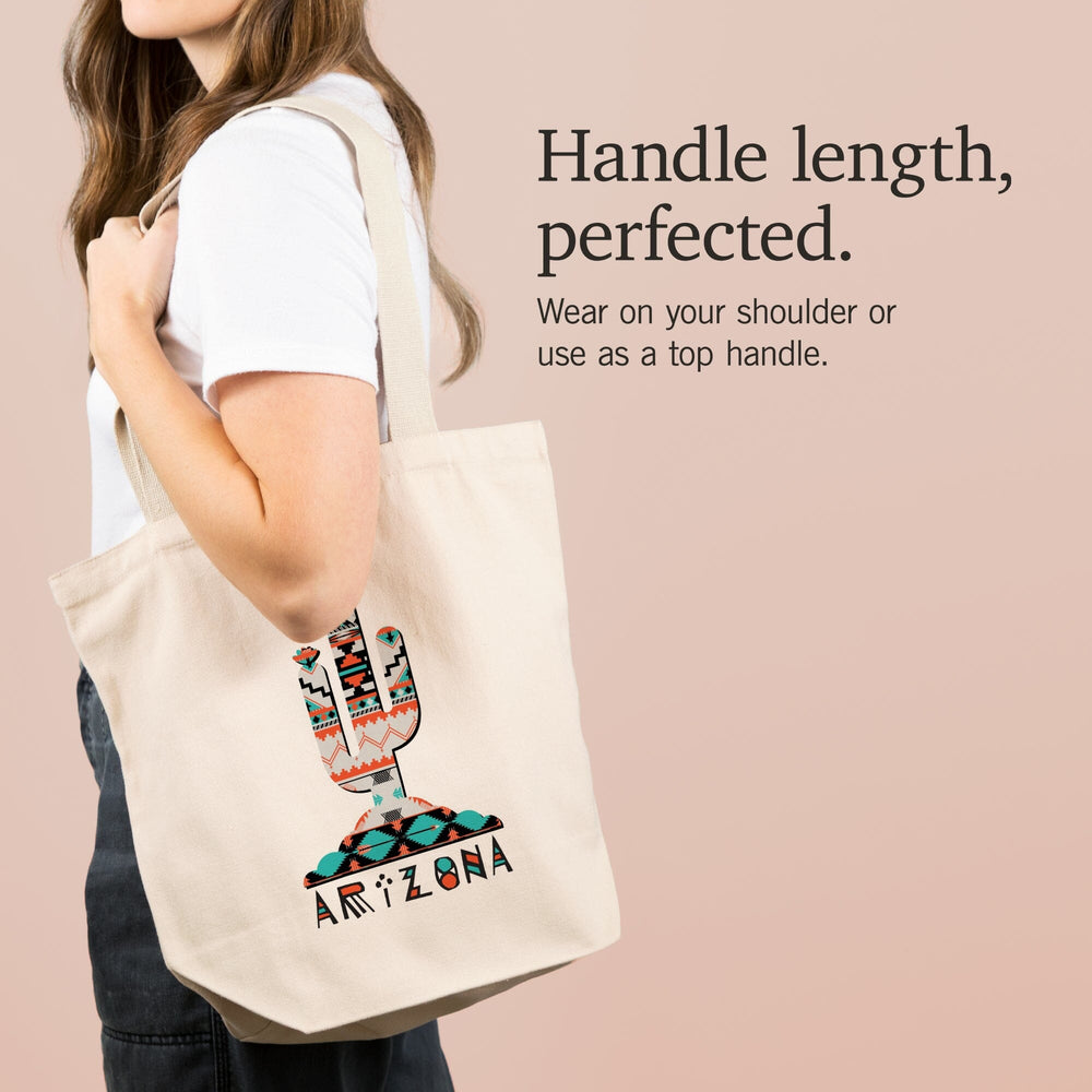 Arizona, Saguaro Cactus, Tribal Pattern,, Tote Bag Totes Lantern Press 