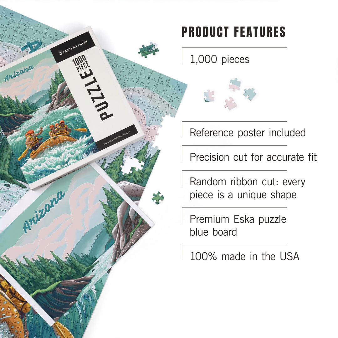 Arizona, Seek Adventure, River Rafting, Evergreens, Jigsaw Puzzle Puzzle Lantern Press 
