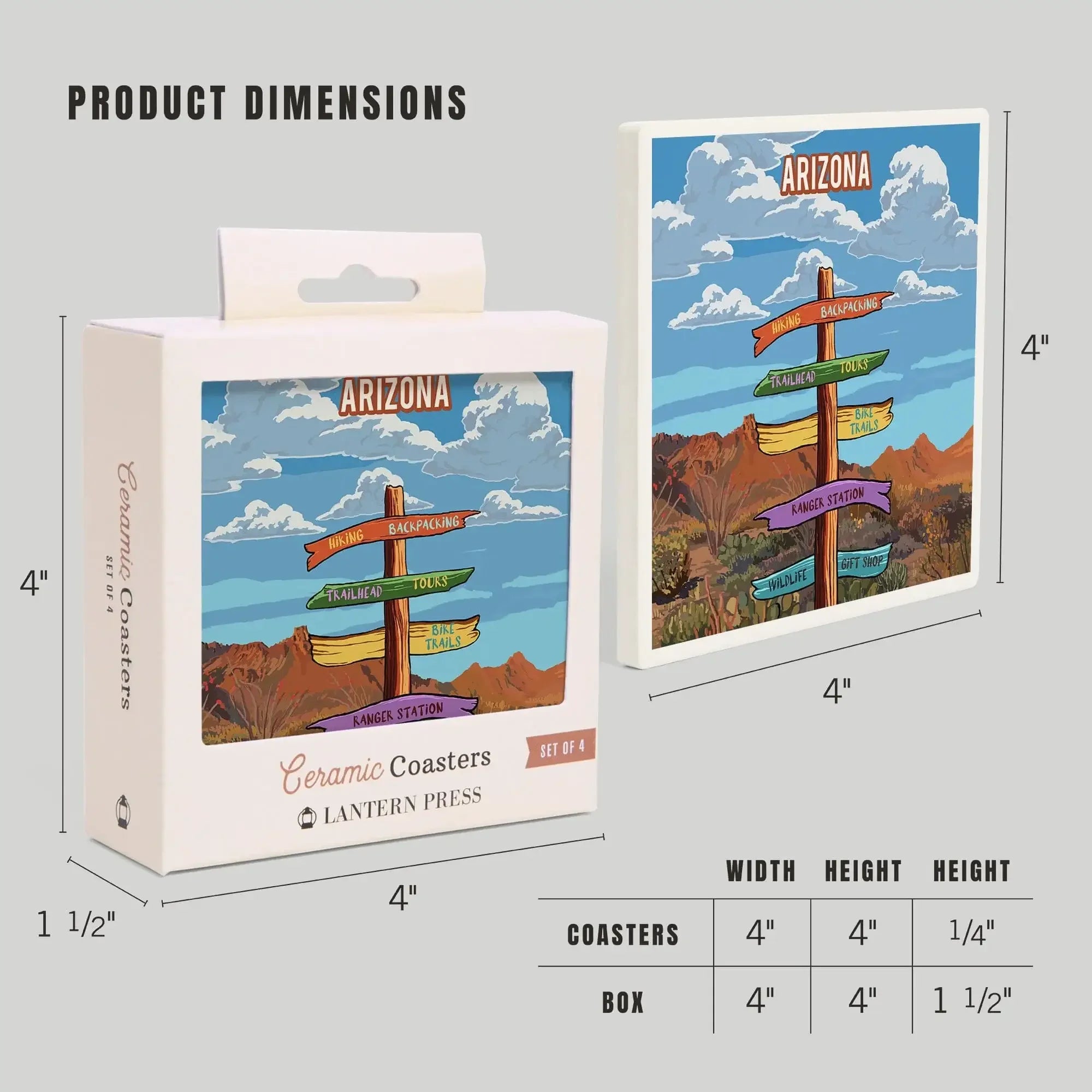 Arizona, Signpost, Desert ceramic coaster set – Lantern Press