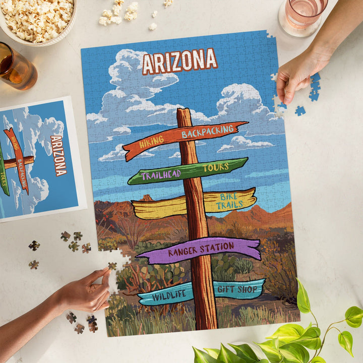 Arizona, Signpost, Desert, Jigsaw Puzzle Puzzle Lantern Press 