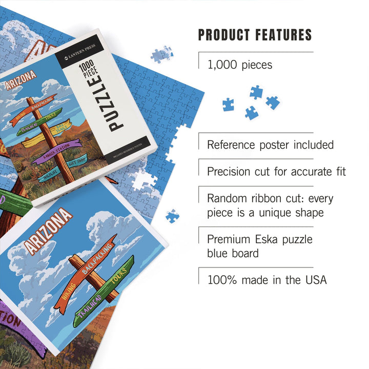 Arizona, Signpost, Desert, Jigsaw Puzzle Puzzle Lantern Press 