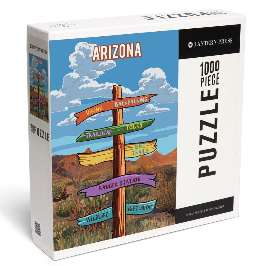 Arizona, Signpost, Desert, Jigsaw Puzzle Puzzle Lantern Press 