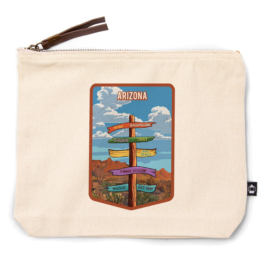 Arizona, Signpost, Desert,, Organic Cotton Zipper Pouch, Go Bag Totes Lantern Press 