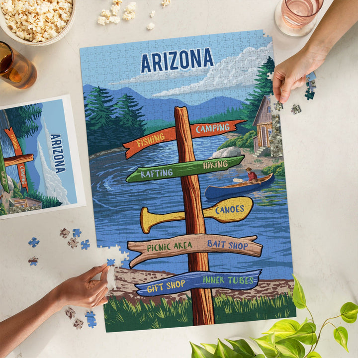 Arizona, Signpost, River, Jigsaw Puzzle Puzzle Lantern Press 