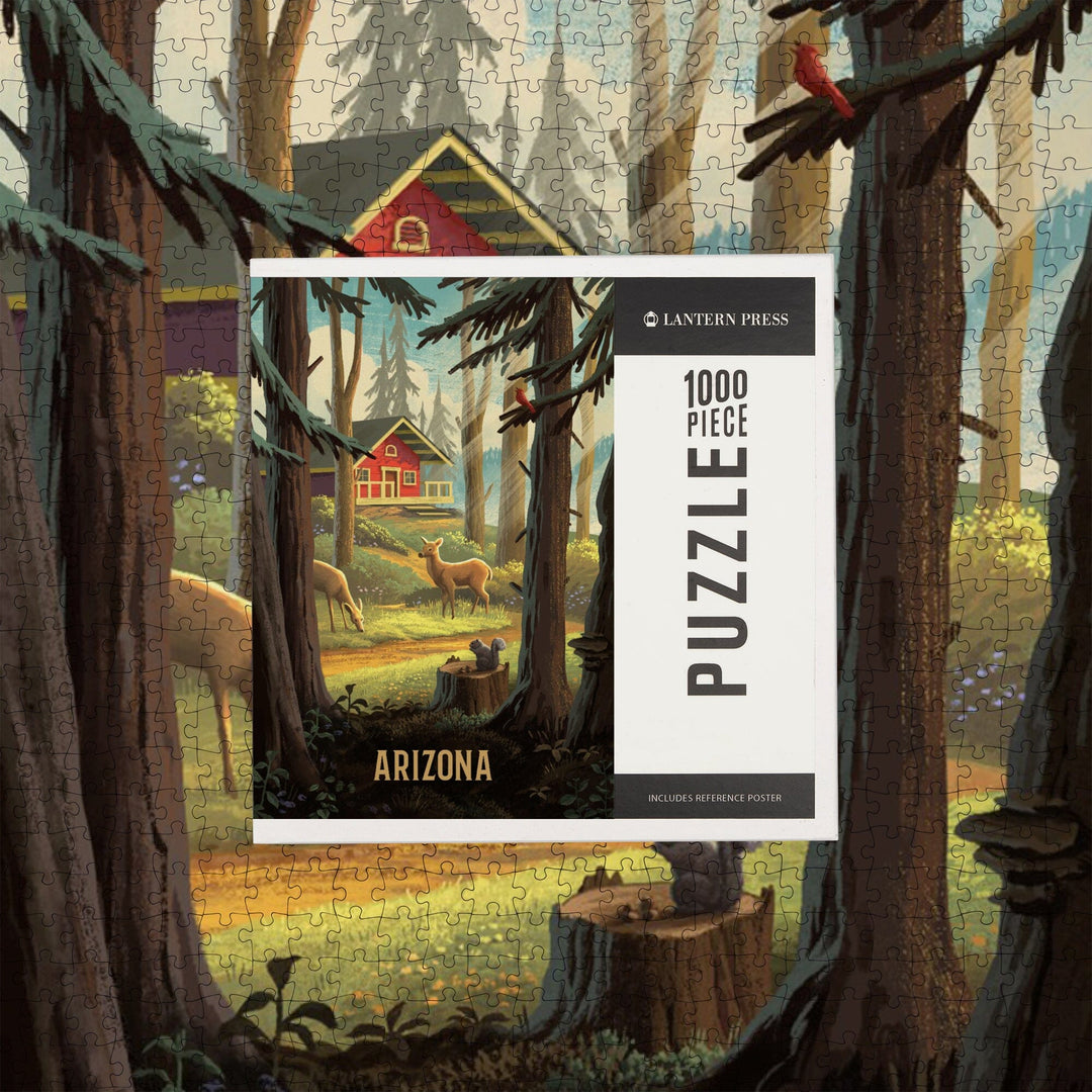Arizona, Slip Away, Cabin With Wildlife, Jigsaw Puzzle Puzzle Lantern Press 