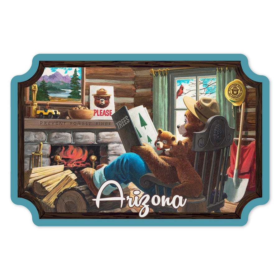 Arizona, Smokey Bear Reading, Contour, Vintage Artwork, Vinyl Sticker Sticker Lantern Press 