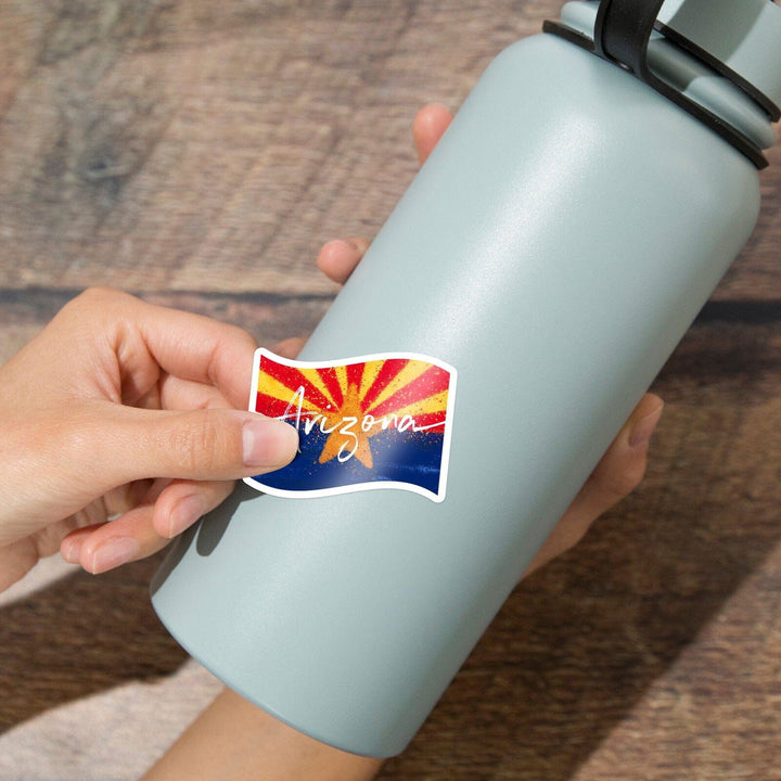 Arizona, State Flag, Abstract Watercolor Splatter, Contour, Lantern Press Artwork, Vinyl Sticker Sticker Lantern Press 